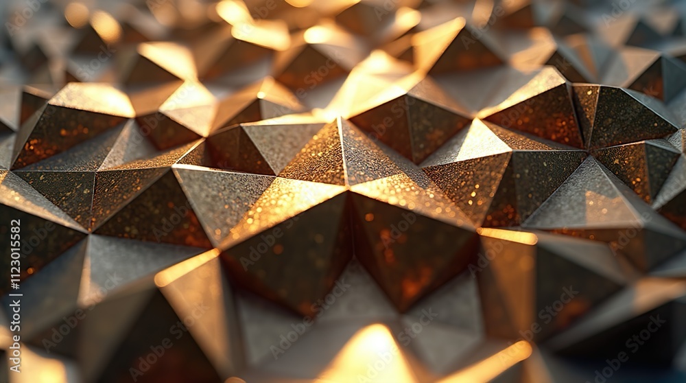 Fototapete dynamic metallic geometry: a close-up of intricate triangular and polygonal patterns