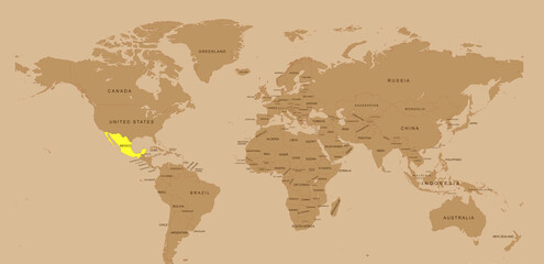 Obraz premium World Map Highlighting mexico in Against Beige Background