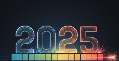 Happy New Year 2025 text design. 2025 year background design. Elegant and beautiful New Year 2025 number design.