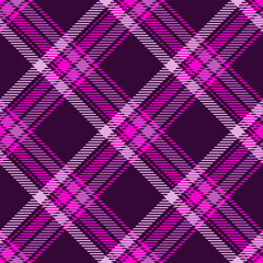 Vector plaid seamless pattern diagonal intersecting vibrant pink and purple lines