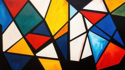 Fototapeta premium Hard-edge abstract with intersecting bold triangles in primary colors
