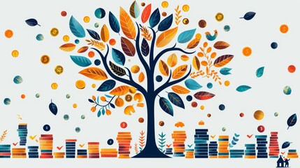 Financial Growth Visualization, image of a tree with branches representing different financial assets