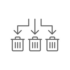 Waste Sorting icon. Simple outline style. Waste segregation, sorting garbage by material, bin, trash with arrow separate concept. Thin line symbol. Vector illustration isolated. Editable stroke.