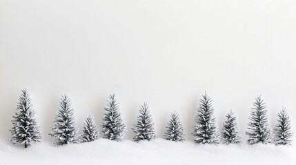 Fototapeta premium Minimalist design with small frosted pine trees and Scandinavian-style accents on a white background for winter inspiration
