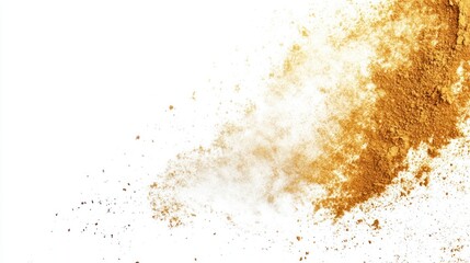 A dynamic splash of various spices or powders on a white background.