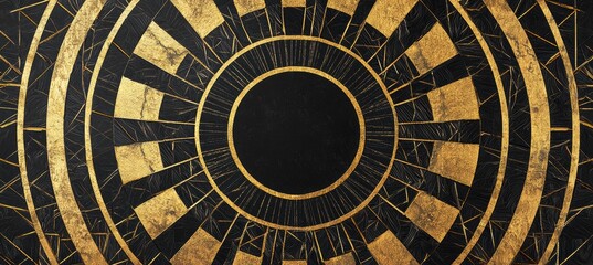 Art Deco Greeting Card Template with Black and Gold Geometric Pattern for Gatsby Themed Events