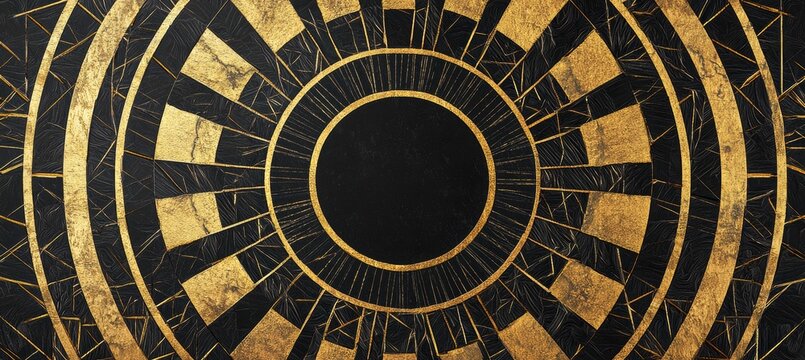 Art Deco Greeting Card Template with Black and Gold Geometric Pattern for Gatsby Themed Events