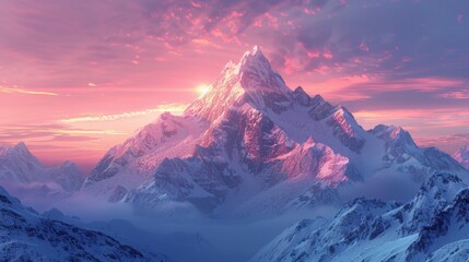 Obraz premium a snow covered mountain with a pink sky in the background