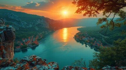 a view of a town from a cliff