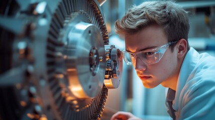 Engineer inspecting the inner mechanisms of a wind turbine blade assembly innovative design for high-performance energy generation