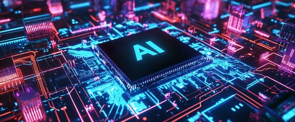 Obraz premium AI Chip on Futuristic Circuit Board