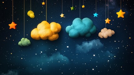 Whimsical cloud and star decoration night sky background digital artwork fantasy theme aesthetic viewpoint dreamy concept