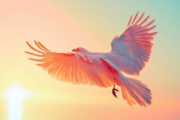 Obraz premium White Bird Soaring at Sunset Wings Spread Wide