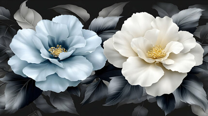 Elegant Floral Illustration: Blue and White Blooms