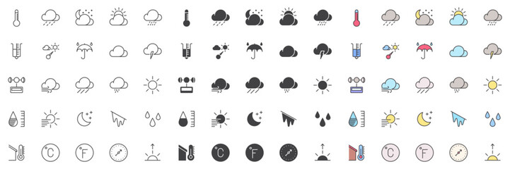 Weather forecast different style icon set