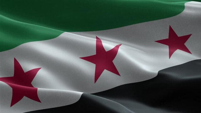 Syria's new independence flag waves, close-up