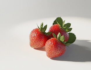 Three Ripe Strawberries on White Background