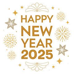 Festive Happy New Year 2025 Graphic on Isolated Transparent Background PNG
