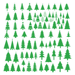Obraz premium A set of Christmas trees isolated on a white background. Flat element of design.