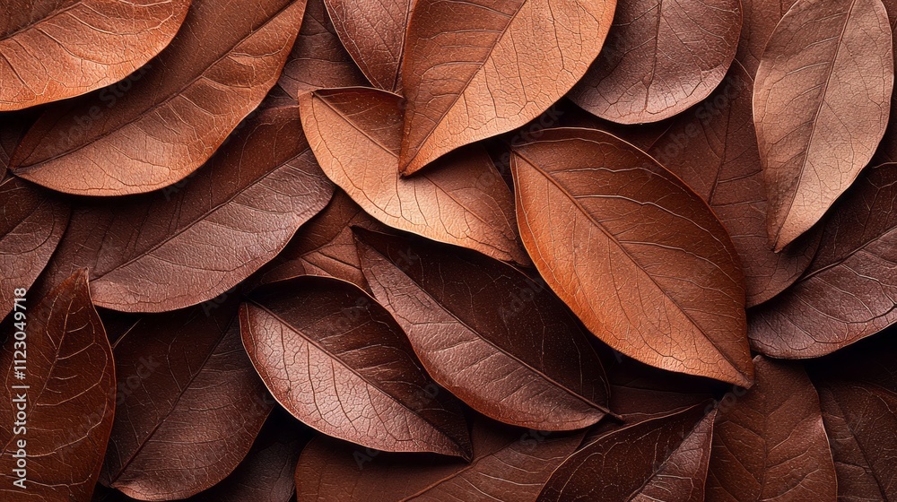 Poster delicate leaves create a textured composition, showcasing rich mocha hues that evoke warmth and sere