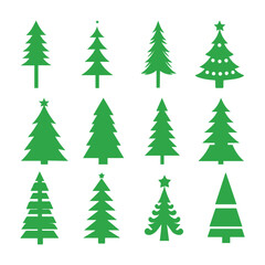 Obraz premium Set of Christmas trees isolated on white background - vector illustration
