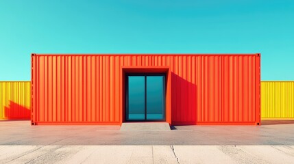 Obraz premium intermodal container flat design front view supply chain theme 3D render Split-complementary color scheme