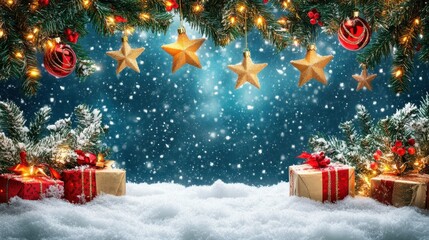 Festive Holiday Decorations with Copy Space