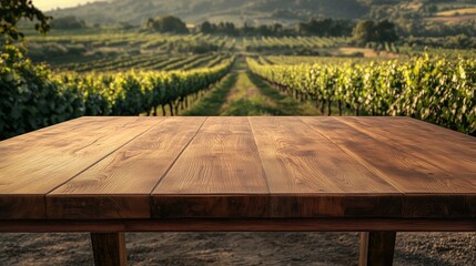 Fototapeta premium wooden tabletop counter in a clean and bright vineyard