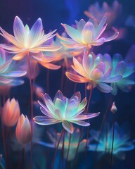Luminous and magical underwater plants, captivating  water lily flowers seen underwater