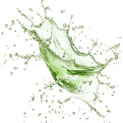 Green water splash in air on white background