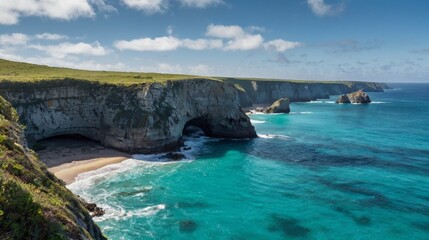 Fototapeta premium Majestic cliffs overlooking turquoise oceans.