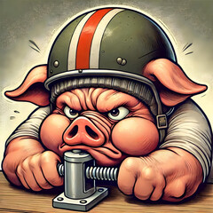 pig wearing helmet
