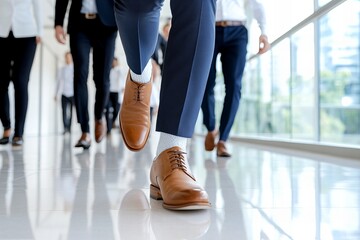 Fototapeta premium Business professionals walking in office hallway