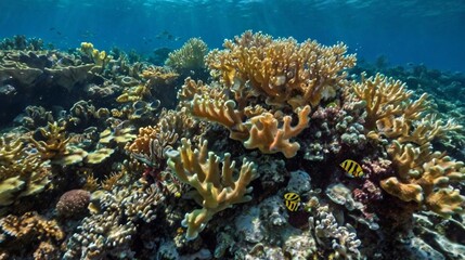 Obraz premium Underwater coral reefs teeming with life.
