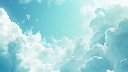 Clear blue sky dotted with fluffy white clouds, perfect minimal backdrop, [sky background], [fresh and uplifting concept] 