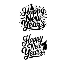 HAPPY NEW YEAR black,appy New Year 2025 script text hand lettering,Vector Illustration, Merry Christmas and happy new year. 