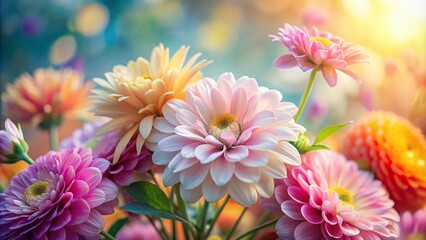 Obraz premium Softly Blurred Colorful Flower Portraits in Pastel Hues Creating a Dreamy Background for Photography and Art Projects