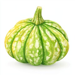 Vibrant Yellow and Green Decorative Pumpkin with Unique Patterns in a Minimalist Style for Autumn Decor