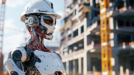 Naklejka premium Future of Construction: A Robotic Worker on a Construction Site