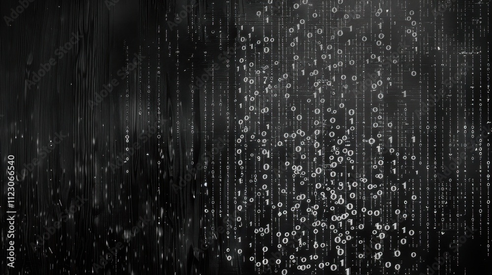 Wall mural binary code on black background. computer digital drawing.