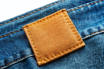 Square Shape Blank Jeans Label Isolated on White Background for Fashion Branding and Textile Design Projects