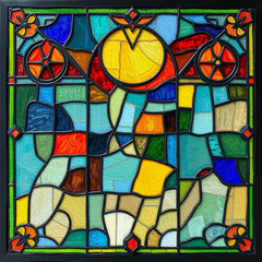 Obraz premium Colorful stained glass window. Multicolored interior design template. Oil painting