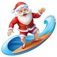 a cartoon of santa claus on a surfboard with a surfboard