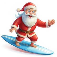 Santa Claus surfing with wave in summer theme on white background