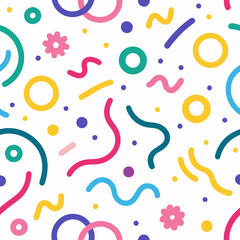 Obraz premium Colorful abstract seamless pattern with geometric shapes and lines.