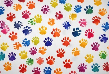 Obraz premium Colorful paw print pattern on white background, veterinary, pets