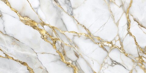 Fototapeta premium Stunning Carrara Statuarietto White Marble with Golden Luxury Effect and Glossy Calacatta Texture Featuring Grey Streaks for Elegant Interior Design and Architecture