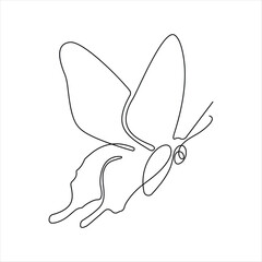 Continuous one line art drawing of outline butterfly minimalist vector icon
