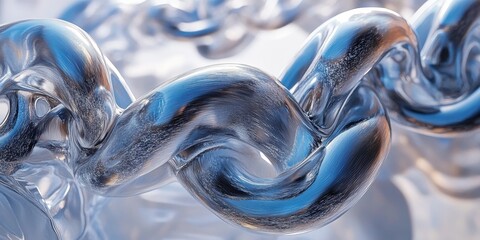 Metallic toe chain sculpture featuring twisting reflective shapes in a conceptual art display