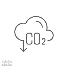 Carbon absorbing icon. Simple outline style. CO2 emissions, carbon dioxide reduction, low, reduce, neutral, environment concept. Thin line symbol. Vector illustration isolated. Editable stroke.